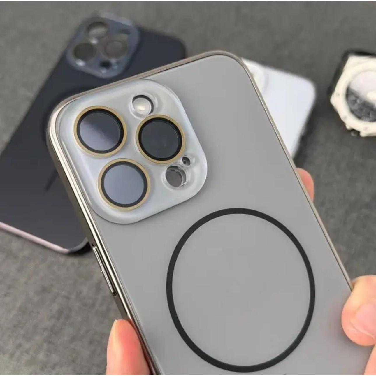 AG Glass Plating Fine Ring Strong Magnetic Phone Case With Len Protector For iPhone 16ProMax 15 14 13 12 11, Phone Handfeel Hard Full Cover
