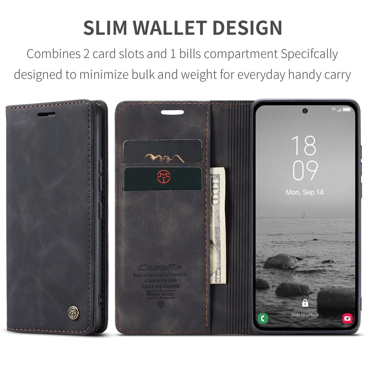 For Samsung S25Ultra S24 S23 S22 S21 Note20 Case With Card Holder, Matte Wallet Case For Women Men, Durable Faux Leather Kickstand Magnetic Clasp Shockproof Phone Case