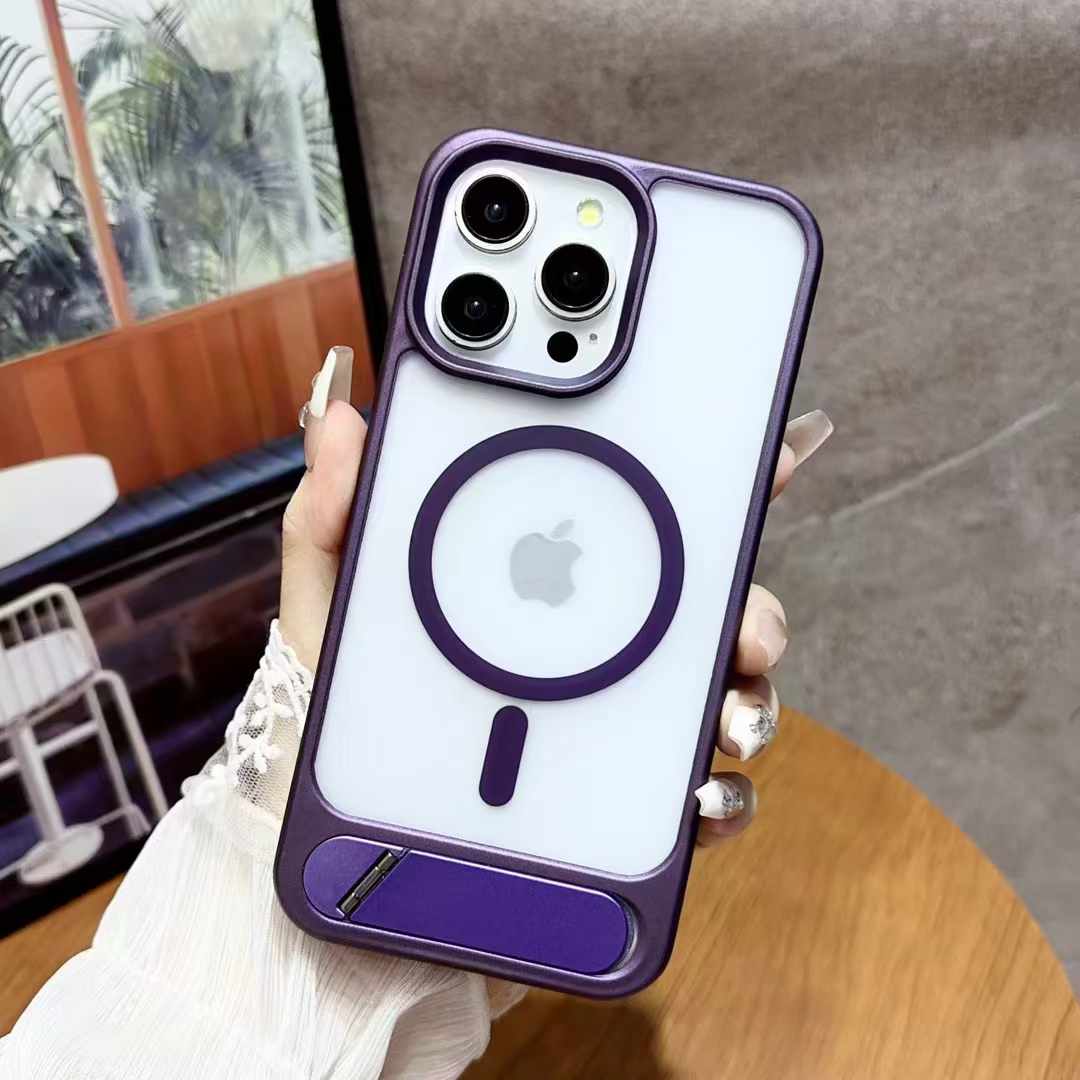 Magnetic Shockproof Frosted Phone Case For iPhone 16 15 14 13 12 11 Pro Max Invisible Bracket Cover
