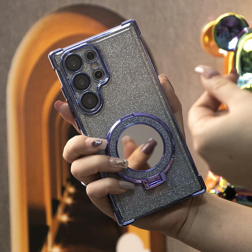 Gradient Plating Four Corners Shockproof Mirror Kickstand Case for Samsung S25Ultra S25+ S25 S24Ultra S24FE S24 S23 FE S22 Plus A53 A54 A55 Transparent Hard Acrylic Hybrid Bumper Armor Cover