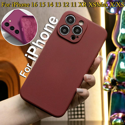 Square Liquid Silicone Matte Shockproof Phone Case For iPhone 16 15 14 13 12 11 XR XSMax X/XS Camera Protect Soft Cover