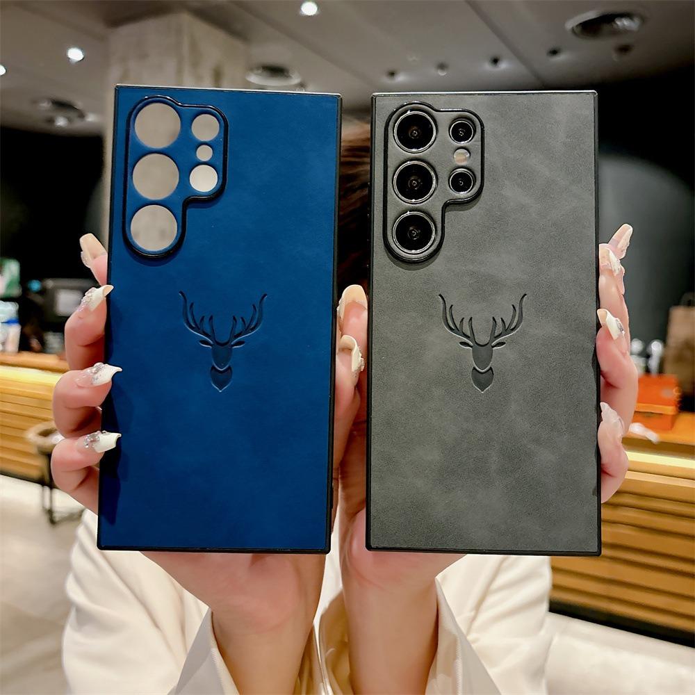 For Samsung S25Ultra S25Edge S24 S23 S22 S21 Note20 A16 A26 A36 A55 A56 Case, Deer Pattern Matte Suede Leather Shockproof Hard Phone Case