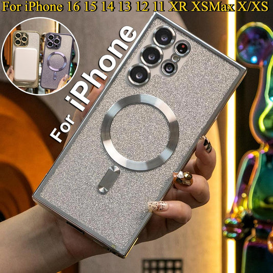 Glitter Magnetic Wireless Charge Transparent Soft Phone Case For iPhone 16 15 14 13 12 11 XR XSMax X/XS Slim Thin Cover