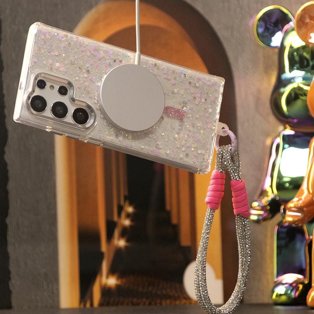 Glitter Glitter Transparent Strong Magnetic Phone Case With Weave Diamond Wristband For Samsung S25Ultra S24 S23 A14 A15 A16 A24 A25 A34 A35 A54 A55 Metal Frame Shockproof Acrylic Hard Cover
