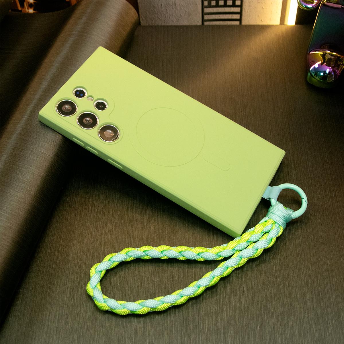 Strong Magnetic Phone Case With Woven Wristband For Samsung S25Ultra S25 S24 S22 S23 S24FE A15 A35 A55, Soft Liquid Silicone Shockproof Phone Case With Microfiber Lining