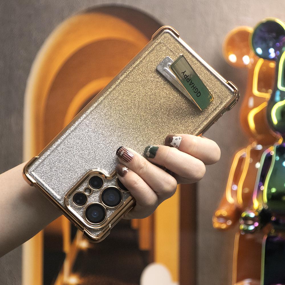 Gradient Plating Four Corners Thin Kickstand Phone Case for Samsung S25Ultra S25 S24 S23 S22 S21 Note20 A53 A54 A55 Hard Acrylic Bumper Full Cover