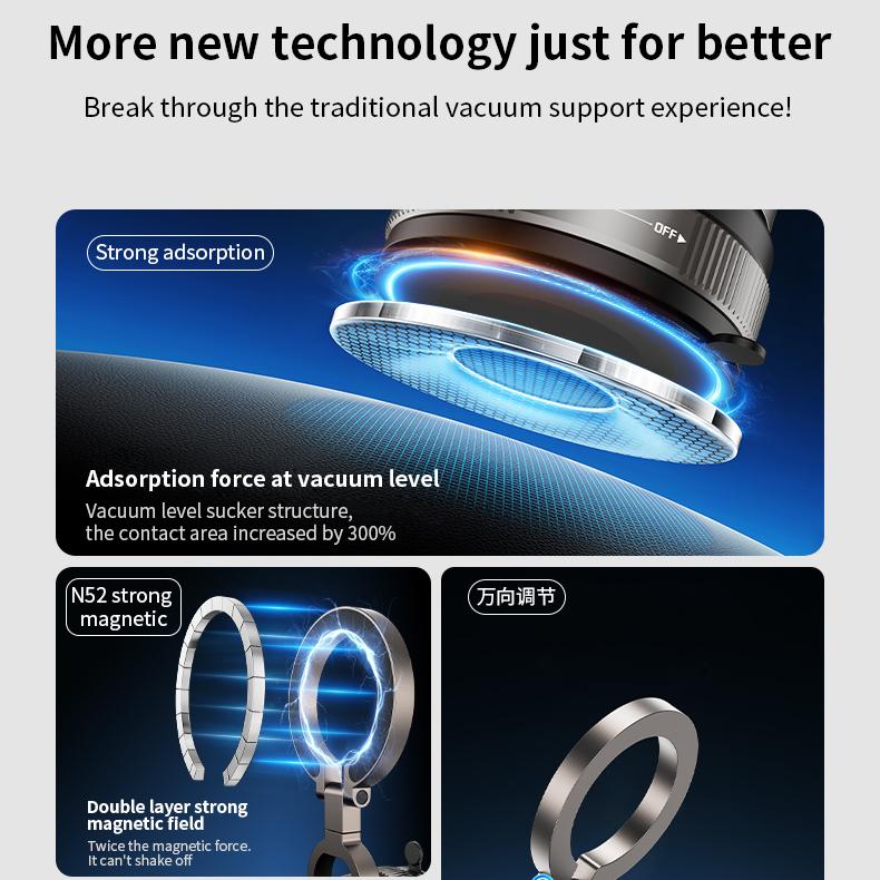 Upgrade Three-axis Flexible Alloy 360° Magnetic Vacuum Adsorption Double-sided Fold Rotating Multi-angle Strong Suction, Stable Holder, Hands Free Automobile, Adjustable Mount for All Phones