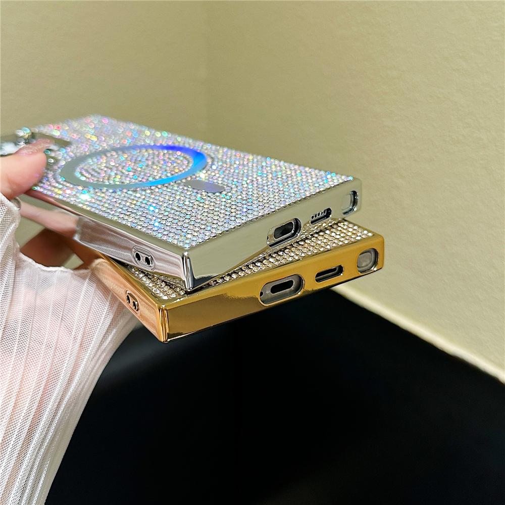 Luxury Glitter Rhinestone Plating Diamonds Magnetic Wireless Charging Phone Case For Samsung S25 S24 S23 Shockproof Protection Soft Bumper Cover