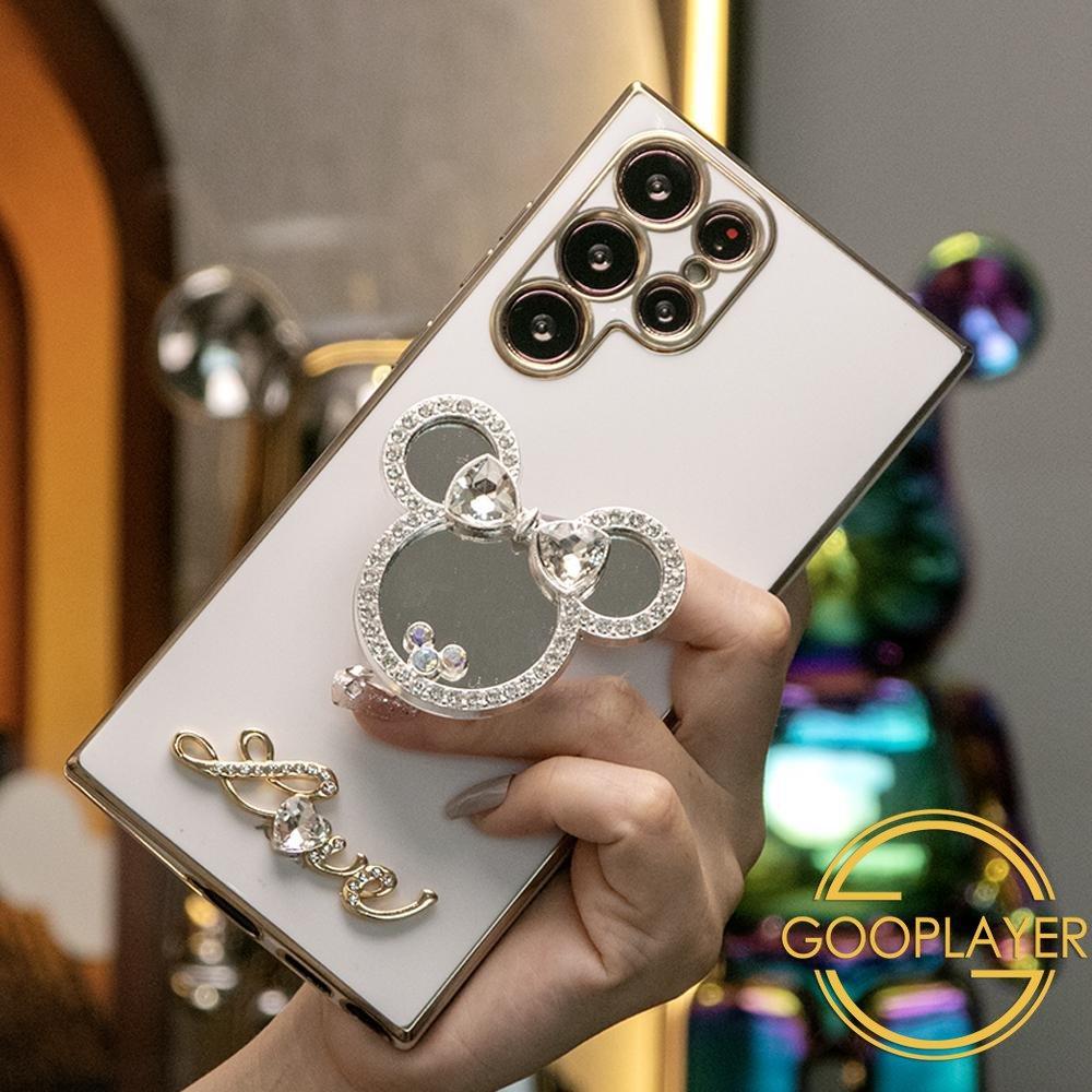 Mouse Head Mirror Pop Stand Kickstand Plating Phone Case For Samsung S25 S25Plus S25Ultra S24 S24FE S24Plus S24Ultra