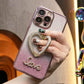 Glitter Transparent Gradient Diamond Love Heart Holder Plating Phone Case For iPhone 16 15 14 13 12 Pro Max Clear Soft TPU Back Cover