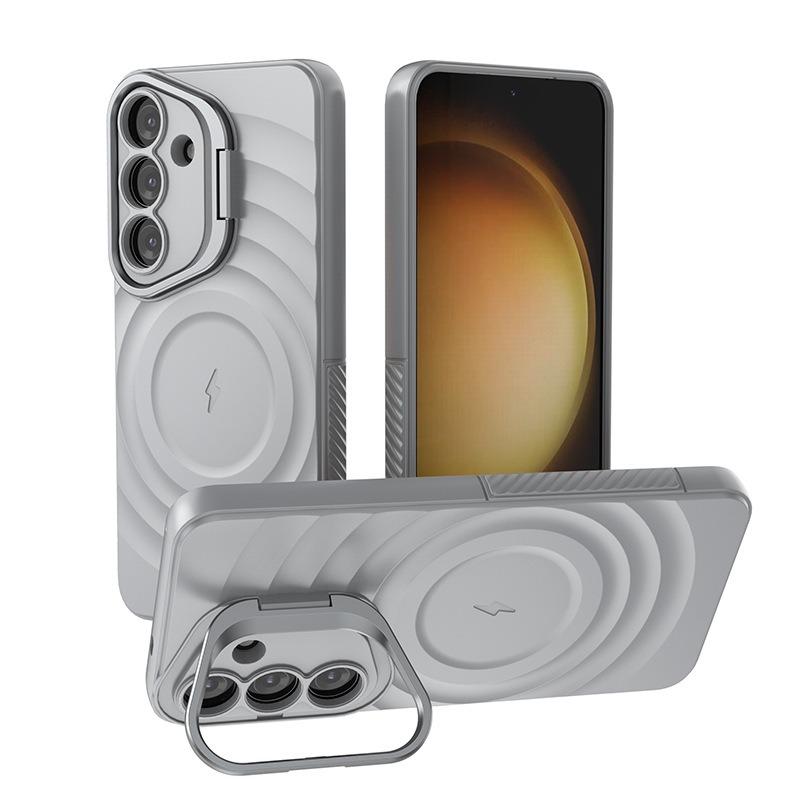 Matte Ripple Pattern Magnetic Phone Case with Camera Kickstand For Samsung S25Ultra S25Plus S25 Skin Feel Shockproof Soft Full Cover