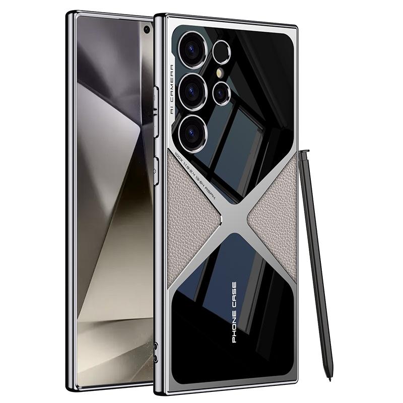 For Samsung S25Ultra S24Ultra S23Ultra Case, Leather Electroplate Cool Slim, Luxury Elegant Phone Case Camera Protection Shockproof Cover