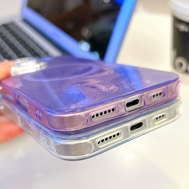 For iPhone 16ProMax 16 15 14 13 Phone Case, Electroplating Magnetic Laser Flow Silk Pattern Acrylic Slim With Glitter Len Protector, Protection Non-Yellowing Hard Cover