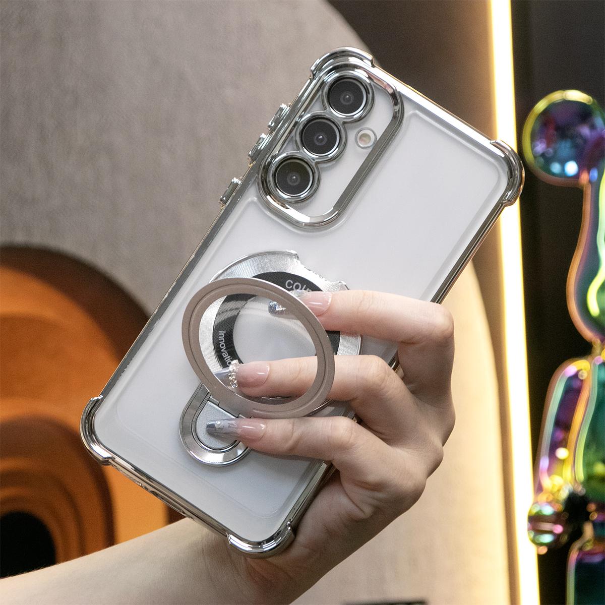 Luxury Plating Four Corners Shockproof Clear Case With Magnetic Stand For iPhone 16 15 14 13 12 11 XR XSMax X/XS Transparent Hard Acrylic Hybrid Bumper Hard Full Cover