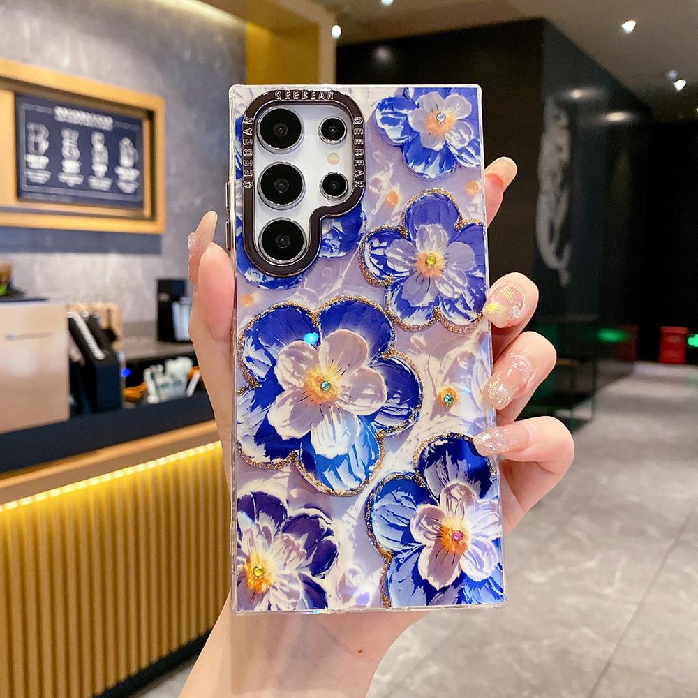 For Samsung S25 S24 S23 S22 A35 A36 A26 A54 A55 A56 Phone Case, Flower Rainbow Butterfly Rose, Oil Painting Camera Frame Anti-drop Hard Shockproof Full Cover