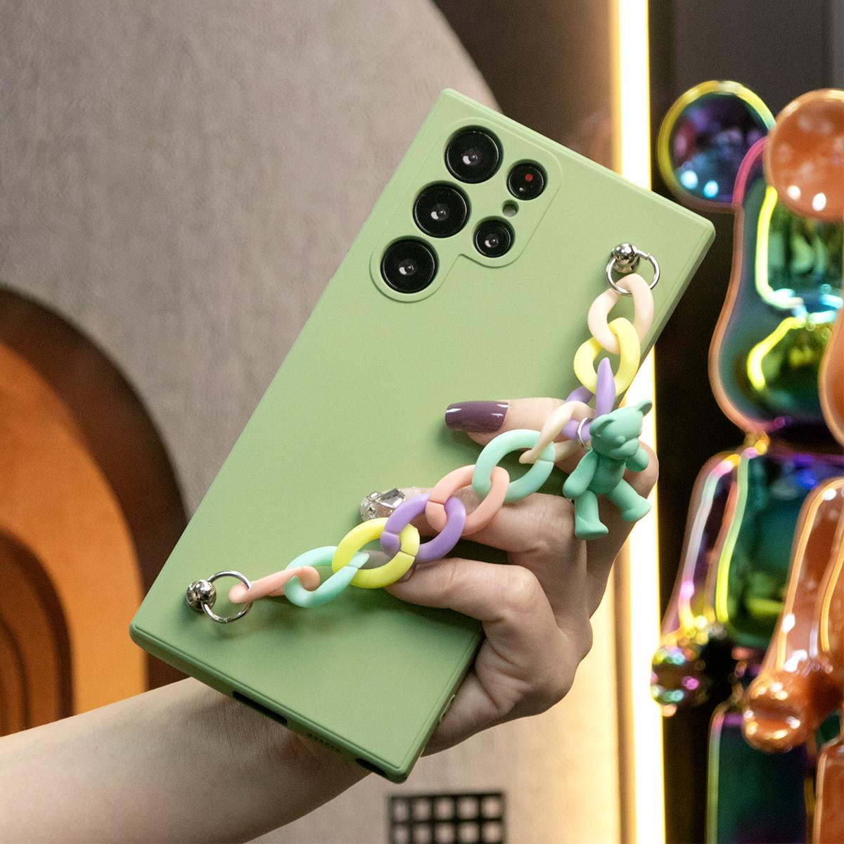 Liquid Silicone Matte Shockproof Phone Case with Bear Colorful Charm For Samsung S25 S24 S23 S22 S21 Note20 Plus Camera Protect Soft Cover S23 FE