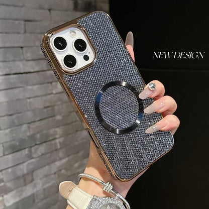 For iPhone 16ProMax 16 15 14 13 12 11 Phone Case, Luxury Slim Glitter Magnetic Pattern Plating Matte Leather Len Protection Shockproof Hard Full Cover