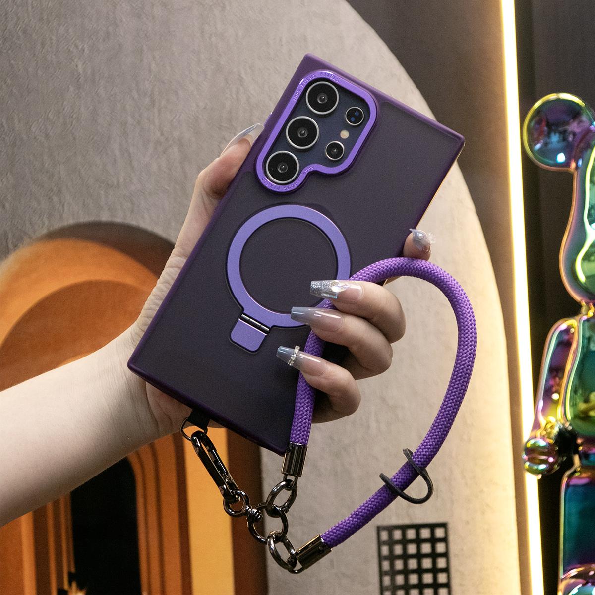 For Samsung S25 S24 S23 Plus Ultra Phone Case, With Multifunctional Climbing Rope, Clear Matte Magnetic Invisible Metal Kickstand Camera Frame [Not Yellowing] Shockproof Slim Back Full Cover