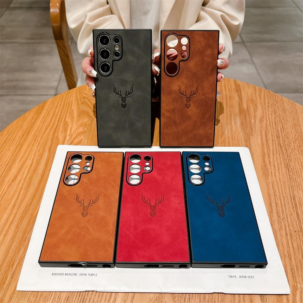 For Samsung S25Ultra S25Edge S24 S23 S22 S21 Note20 A16 A26 A36 A55 A56 Case, Deer Pattern Matte Suede Leather Shockproof Hard Phone Case