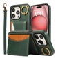 For iPhone 16ProMax 16 15 14 13 12 Leather Phone Case with Double Folding Wallet Wristband, Anti-Fall Card Slot Kickstand Shockproof Business Hard Full Cover