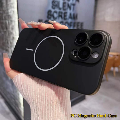 Slim Matte Fine Ring Metallic Glossy Strong Magnetic PC Phone Case For iPhone 16ProMax 16 15 14 13 12 11 Hand Feel Hard Full Cover