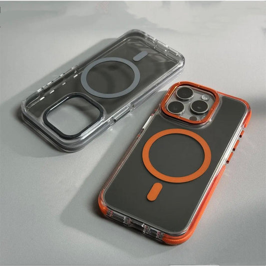 Translucency Black Cool Strong Magnetic For Magsafe Phone Case For iPhone 16 15 14 13 12 11 Pro Max Plus Metal Frame Stand Acrylic Shockproof Bumper Hard Cover