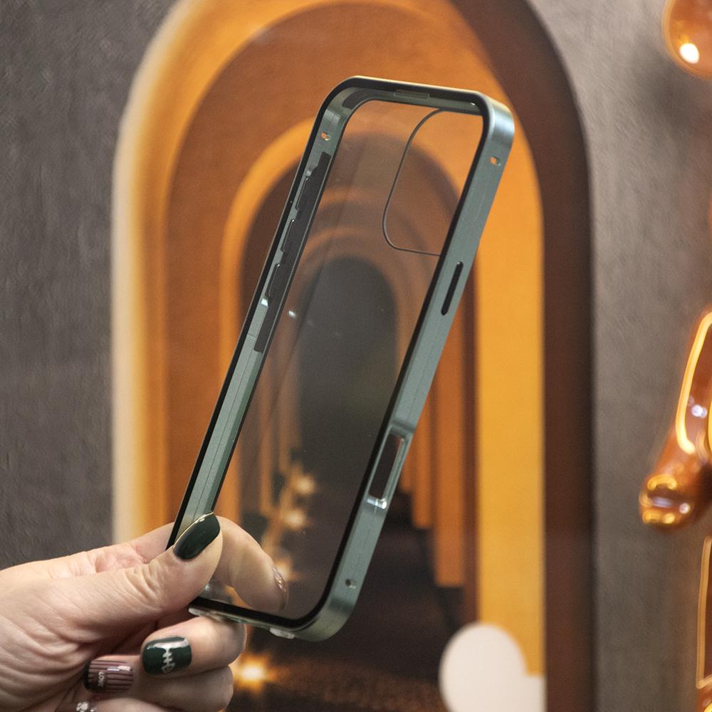 High Definition Tempered Glass Double Sided Full Cover 360 Magnetic Adsorption Metal Case For iPhone 16ProMax 16 15 14 13 12 11 Pro Max X/XS Front and Black Full Glass Cover