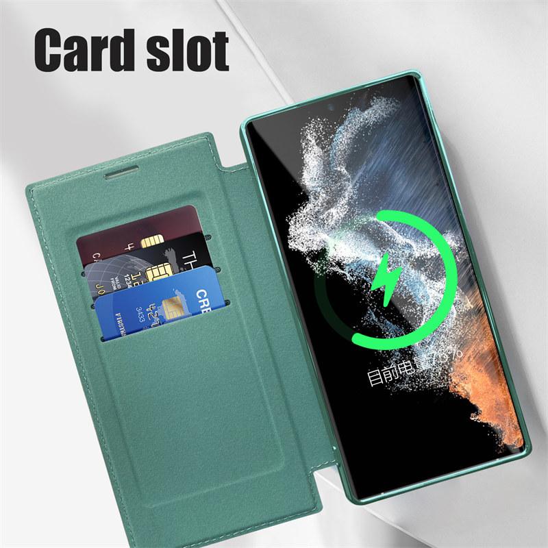 Luxury Flip Leather Magnetic Wireless Charging Phone Case For Samsung S25 S24 S23 S22 Stand Card Slots Bag Cover