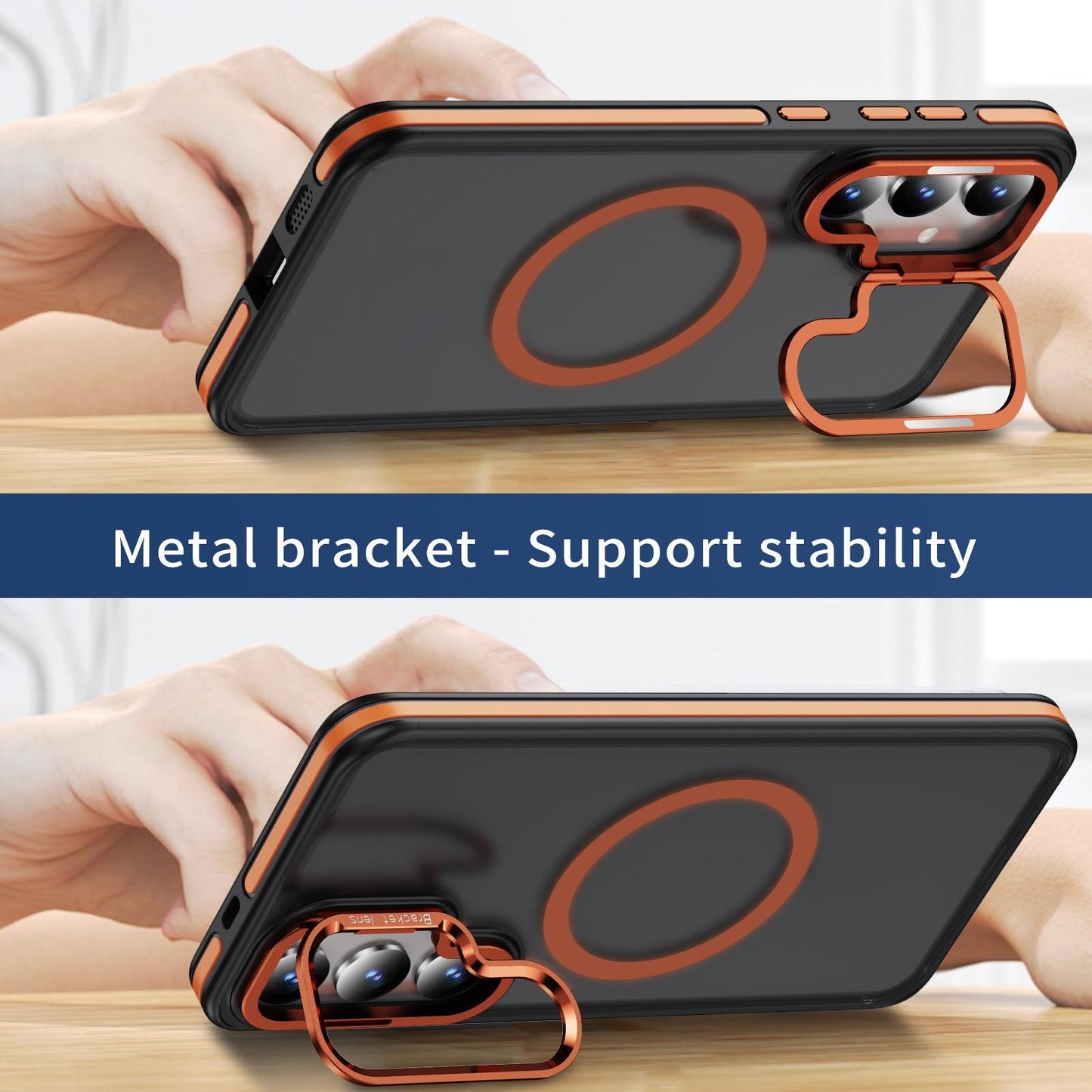 Two-tone Matte Transparent Anti-Dust Anti-Fall Bumper Shockproof Strong Magnetic Phone Case With Metal Camera Kickstand for Samsung S25Ultra S24 S23FE S23 A14 A15 A25 A35 A54 Bumper Hard Cover
