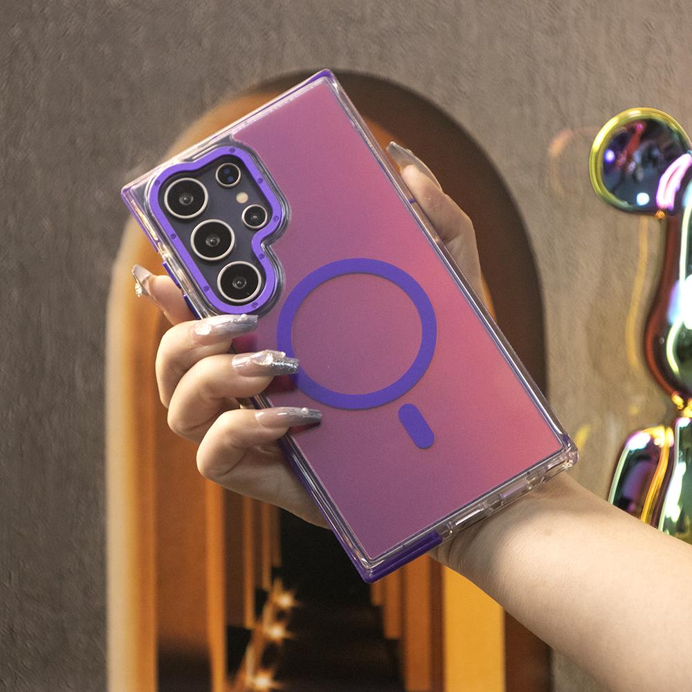 Laser Gradient Chameleon Strong Magnetic Phone Case For Samsung S25Ultra S25 S24 S23 S22 S21FE A06 A15 A16 A25 A35 A36 A53 A54 A55 Metal Frame Acrylic Shockproof Cover