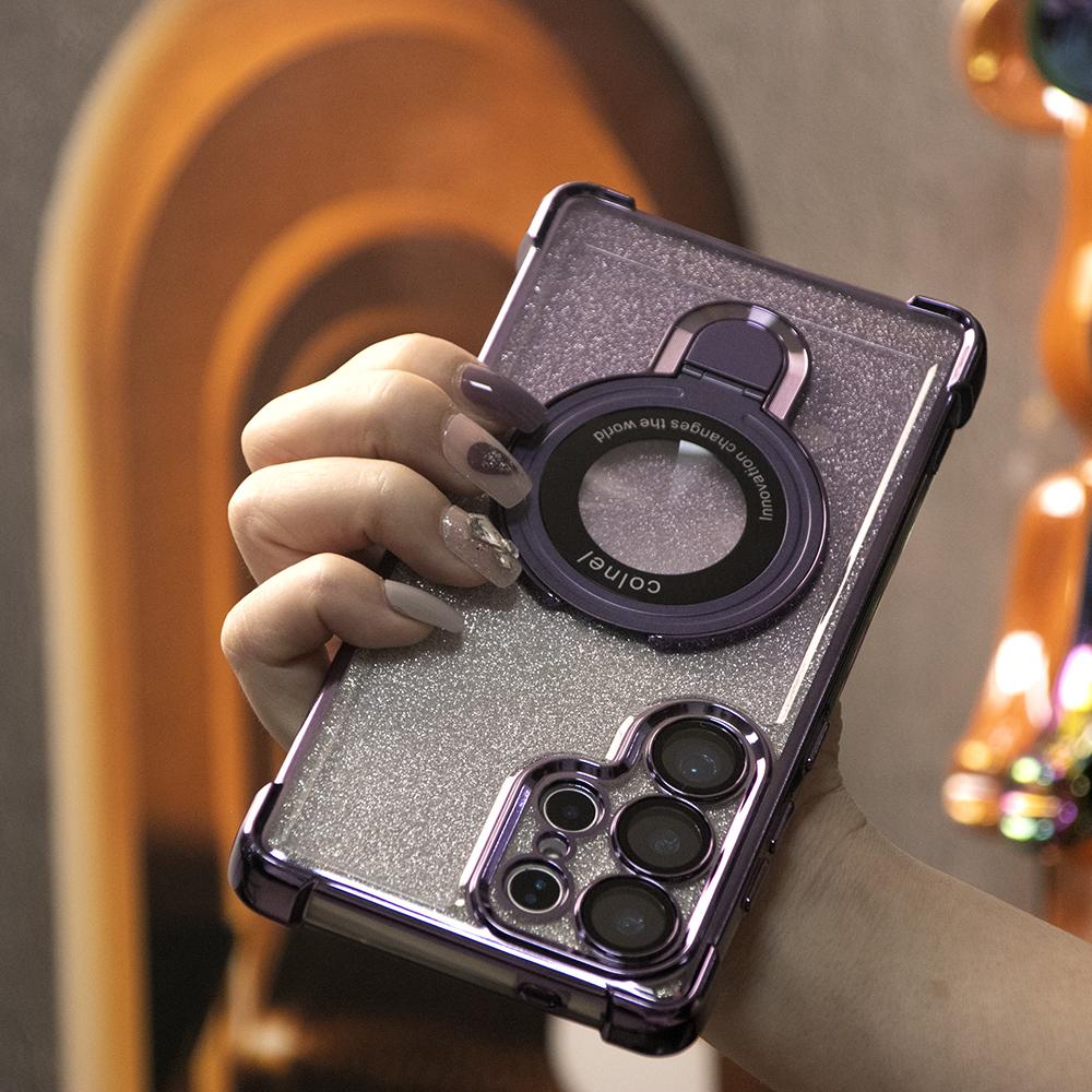 Gradient Plating Four Corners Shockproof Clear Kickstand Case for Samsung S25Ultra S25+ S25 S24Ultra S24FE S24 S23 FE S22 Plus A53 A54 A55 Transparent Hard Acrylic Hybrid Bumper Armor Cover