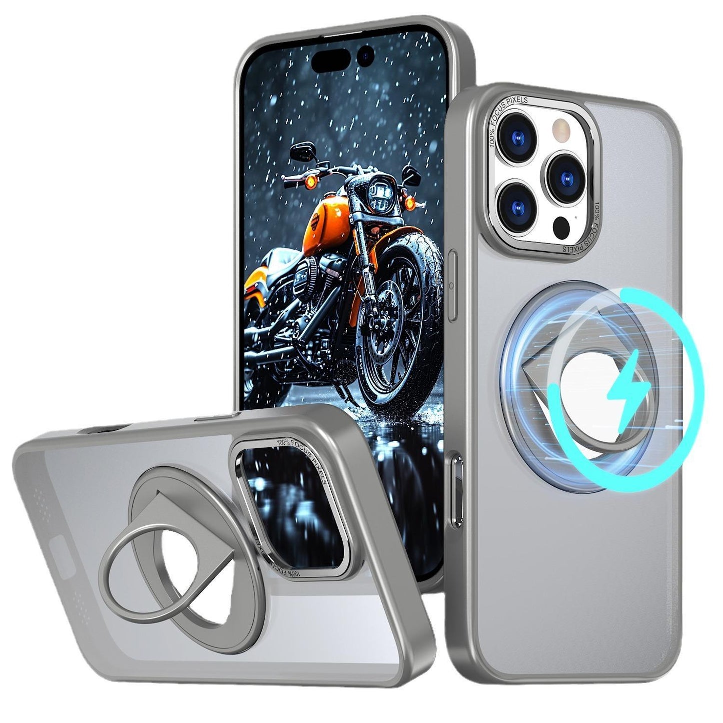 For iPhone 16 15 14 13 12 11 Phone Case with 360 Degree Rotate Ring Kickstand, Matte Crystal Magnetic Metal Camera Frame Shockproof Hard Full Cover