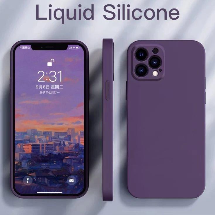 Slim Thin Luxury Square Liquid Soft Silicone Case For iPhone 16 15 14 Pro Max Protective Shockproof Back Cover with Microfiber Lining