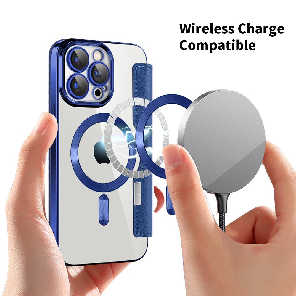 Magnetic Suction Flip Leather Case For iPhone 16 15 14 13 for Magsafe Case High Leather Equipped With Lens Film Case
