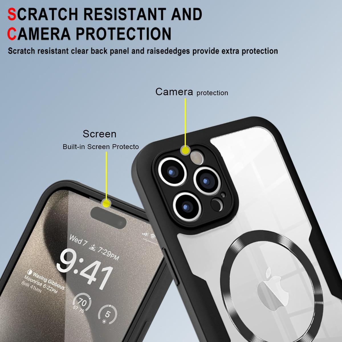 For iPhone 16E 16ProMax 16 15 14 13 Strong Magnetic Phone Case, Double Side 360 Full Protection, HD PET Screen Protector Acrylic Shockproof Hand Feel Hard Full Cover