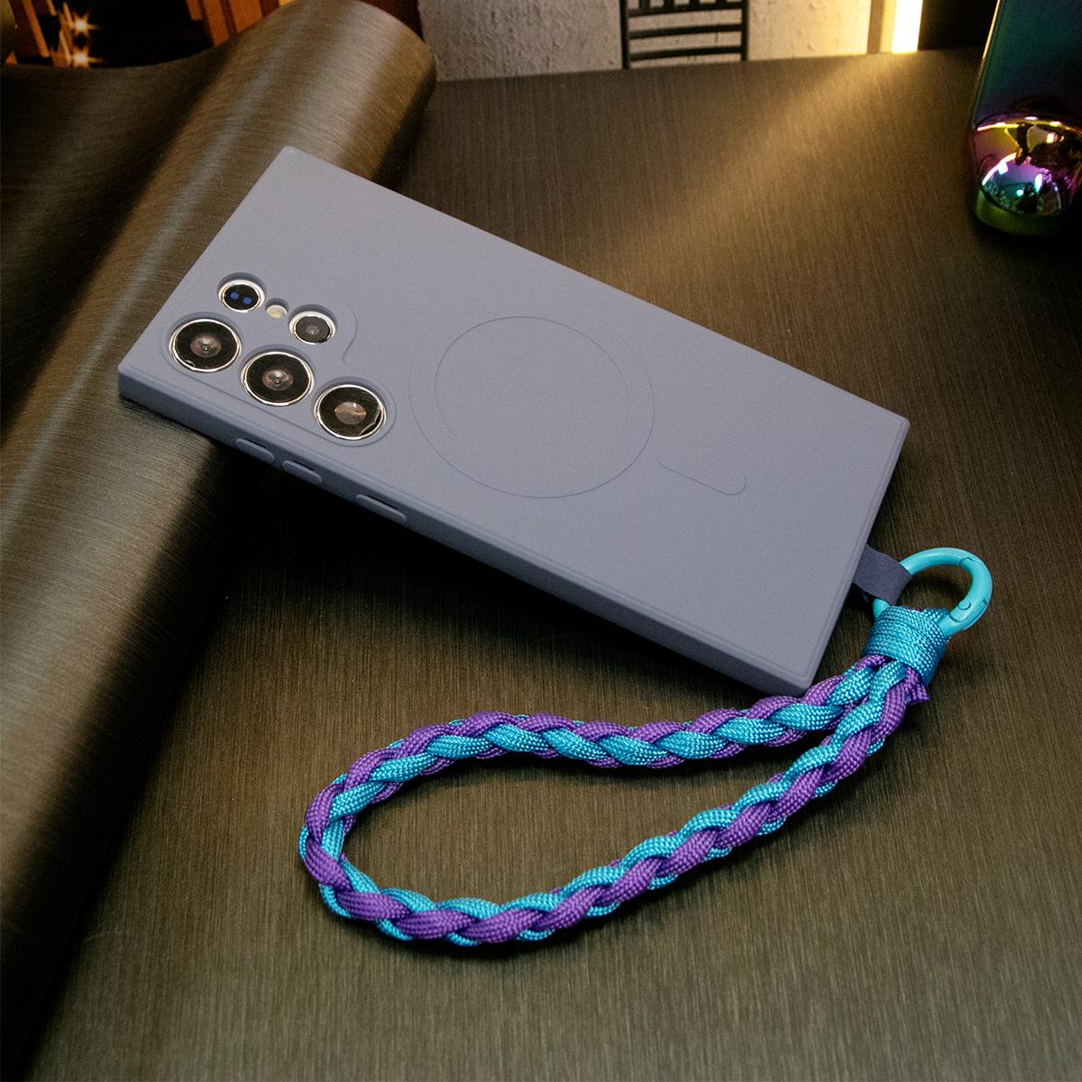 Strong Magnetic Phone Case With Woven Wristband For Samsung S25Ultra S25 S24 S22 S23 S24FE A15 A35 A55, Soft Liquid Silicone Shockproof Phone Case With Microfiber Lining