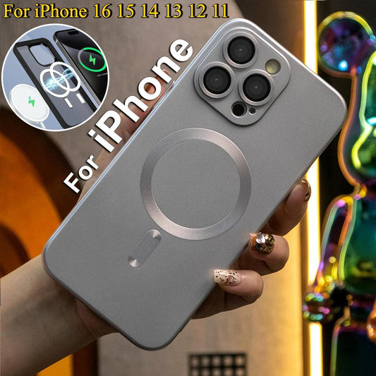 For iPhone 16 15 14 13 12 11 Pro Max Phone Case,  Metallic Paint Magnetic Soft Metallic Glossy Slim, Full Camera Cover Protection Support Wireless Charging Phone Case