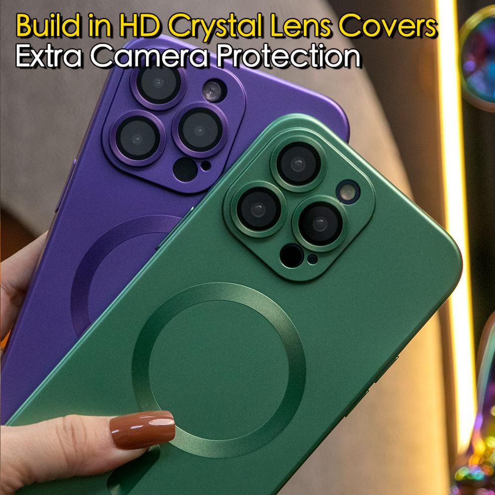 For iPhone 16 15 14 13 12 11 Pro Max Phone Case,  Metallic Paint Magnetic Soft Metallic Glossy Slim, Full Camera Cover Protection Support Wireless Charging Phone Case