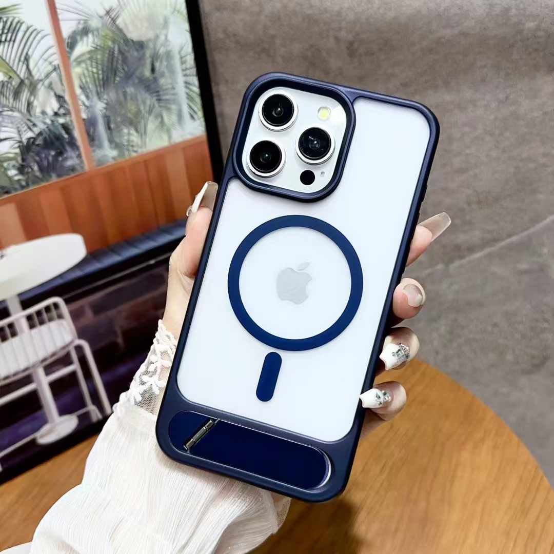 Magnetic Shockproof Frosted Phone Case For iPhone 16 15 14 13 12 11 Pro Max Invisible Bracket Cover