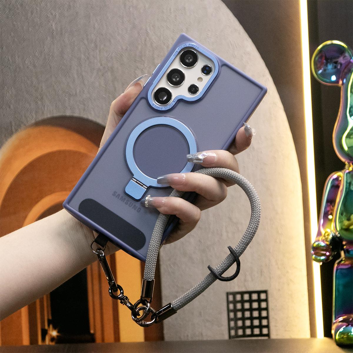 For Samsung S25 S24 S23 Plus Ultra Phone Case, With Multifunctional Climbing Rope, Clear Matte Magnetic Invisible Metal Kickstand Camera Frame [Not Yellowing] Shockproof Slim Back Full Cover