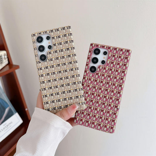 For Samsung S25Ultra S24 S23 S22 Phone Case, Simple Gradient Grid Mosaic Woven Pattern Fabrics Shockproof Hard Full Cover
