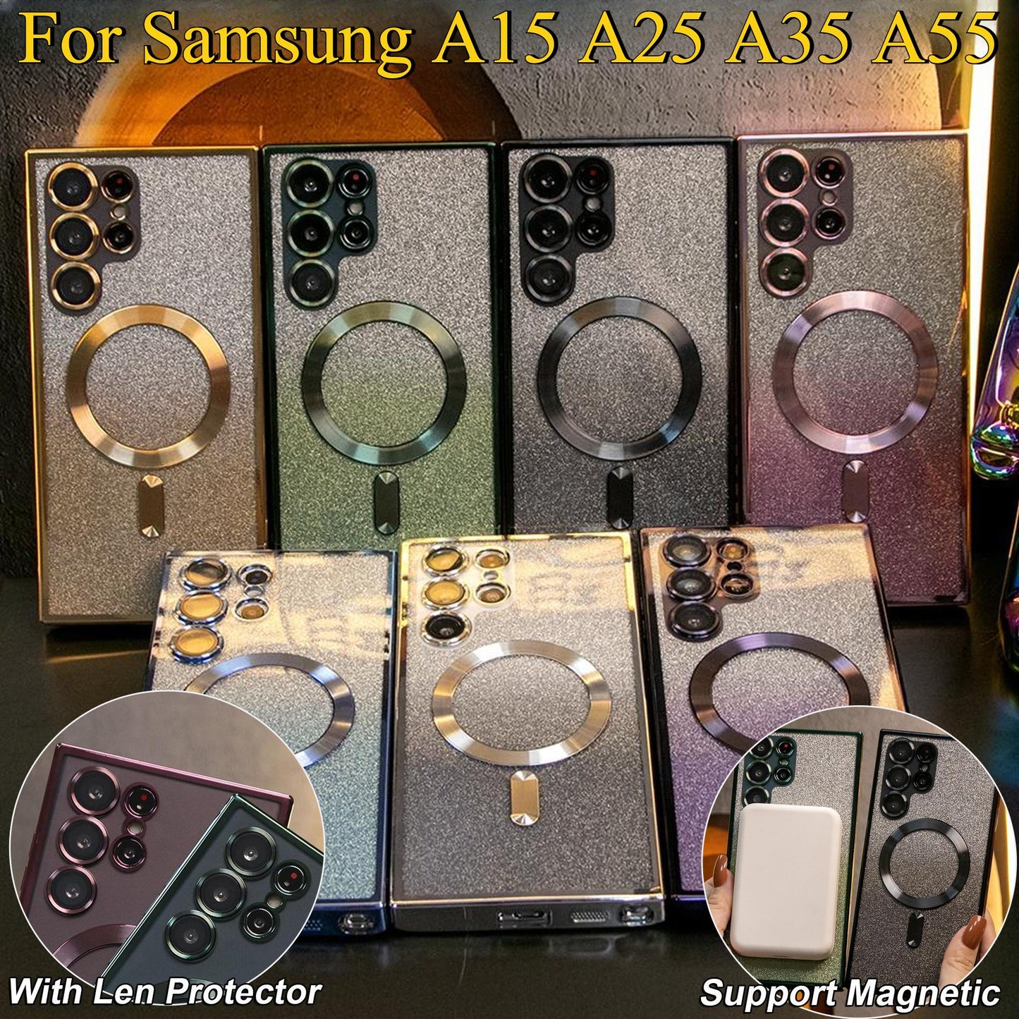 Glitter Gradient Magnetic Wireless Charge Transparent Soft Phone Case For Samsung A15 A25 A35 A55