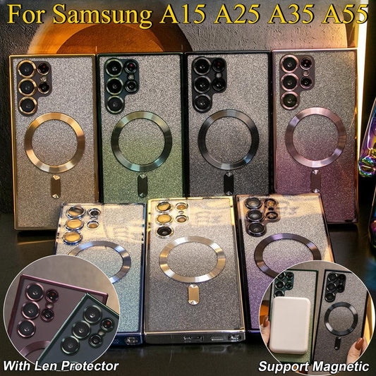 Glitter Gradient Magnetic Wireless Charge Transparent Soft Phone Case For Samsung A15 A25 A35 A55