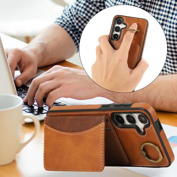 For Samsung S25Ultra S24 S23 S22 A16 A15 A35 A55 Leather Phone Case with Double Folding Wallet Wristband, Anti-Fall Card Slot Kickstand Shockproof Business Hard Full Cover