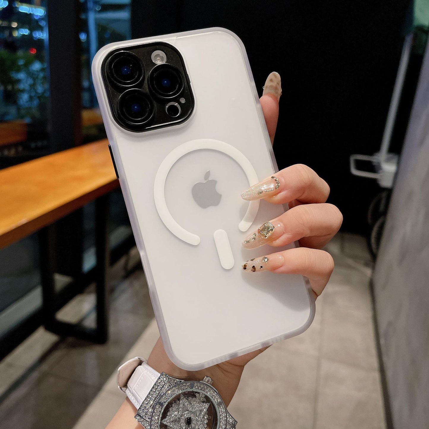 For iPhone 16ProMax 16 15 14 13 Phone Case, Matte Transparent C Pattern Magnetic Acrylic Slim, Camera Len Protector Cover Protection Hard Full Cover