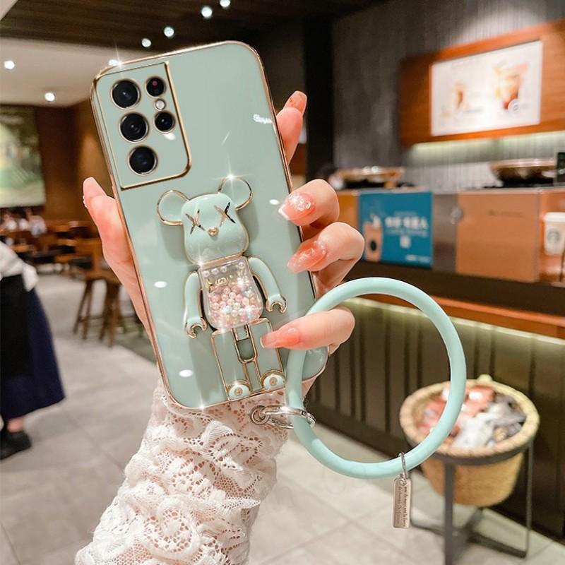 Plating Candy Bear Popstand Phone Case for Samsung Galaxy S25Ultra S25Plus S25 S24Ultra S24Plus S24 S24FE