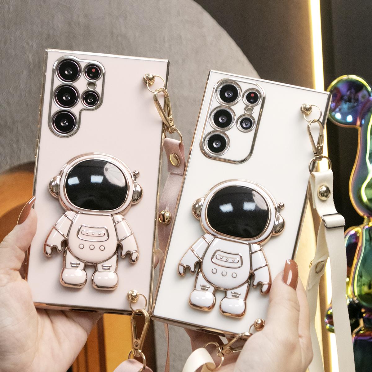 Astronaut Holder Crossbody Lanyard Phone Case for Samsung A16 A06 A55 A54 A35 A34 A25 A24 A15 Soft TPU Back Cover
