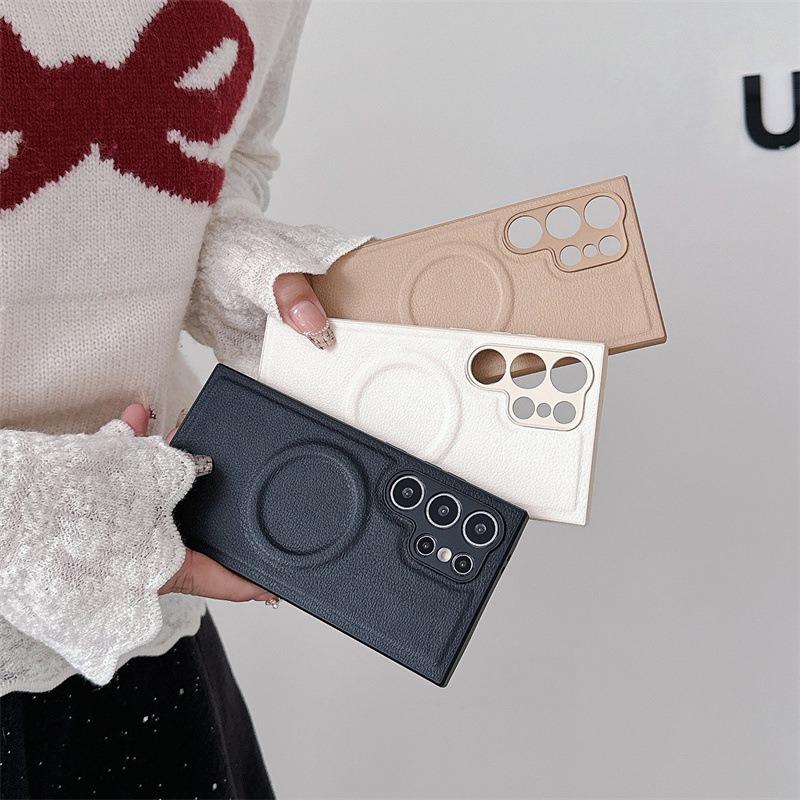 For Samsung S25Ultra S25 S24 S23 Phone Case, Luxury Slim Magnetic Matte Leather Emboss Pattern Len Protection Shockproof Hard Full Cover