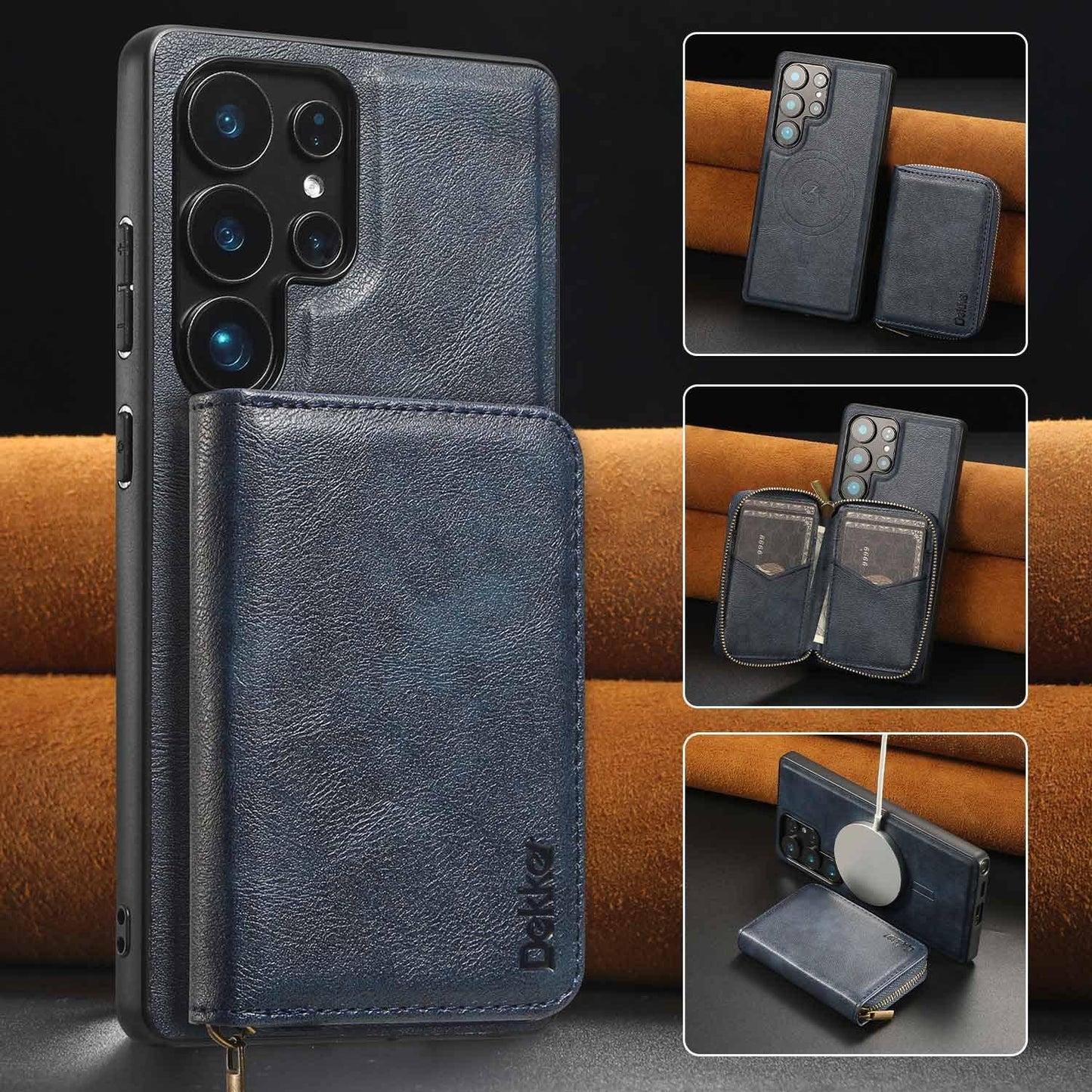 For Samsung S25 S24 S23 A16 A15 A36 A35 A56 A55 A53 Leather Phone Case with Strong Magnetic Wallet, Anti-Fall Card Bag Kickstand for Magsafe Shockproof Business Hard Full Cover