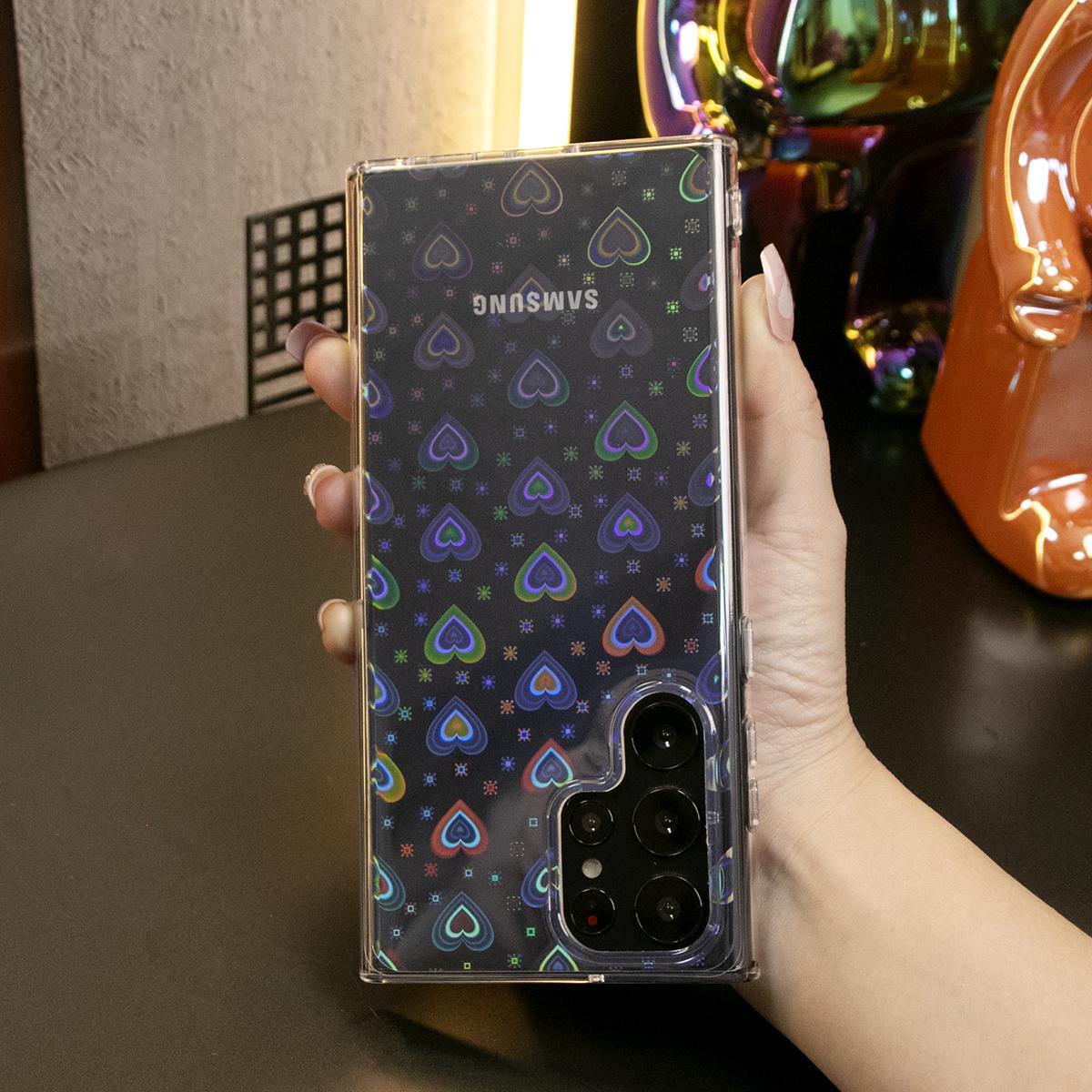 For Samsung S25Ultra S25 S24FE S24Ultra S23 S22 A55 A35 A25 A15 Plus Ultra Phone Case, Clear Laser Love Heart, Glitter Shockproof Hard Full Cover